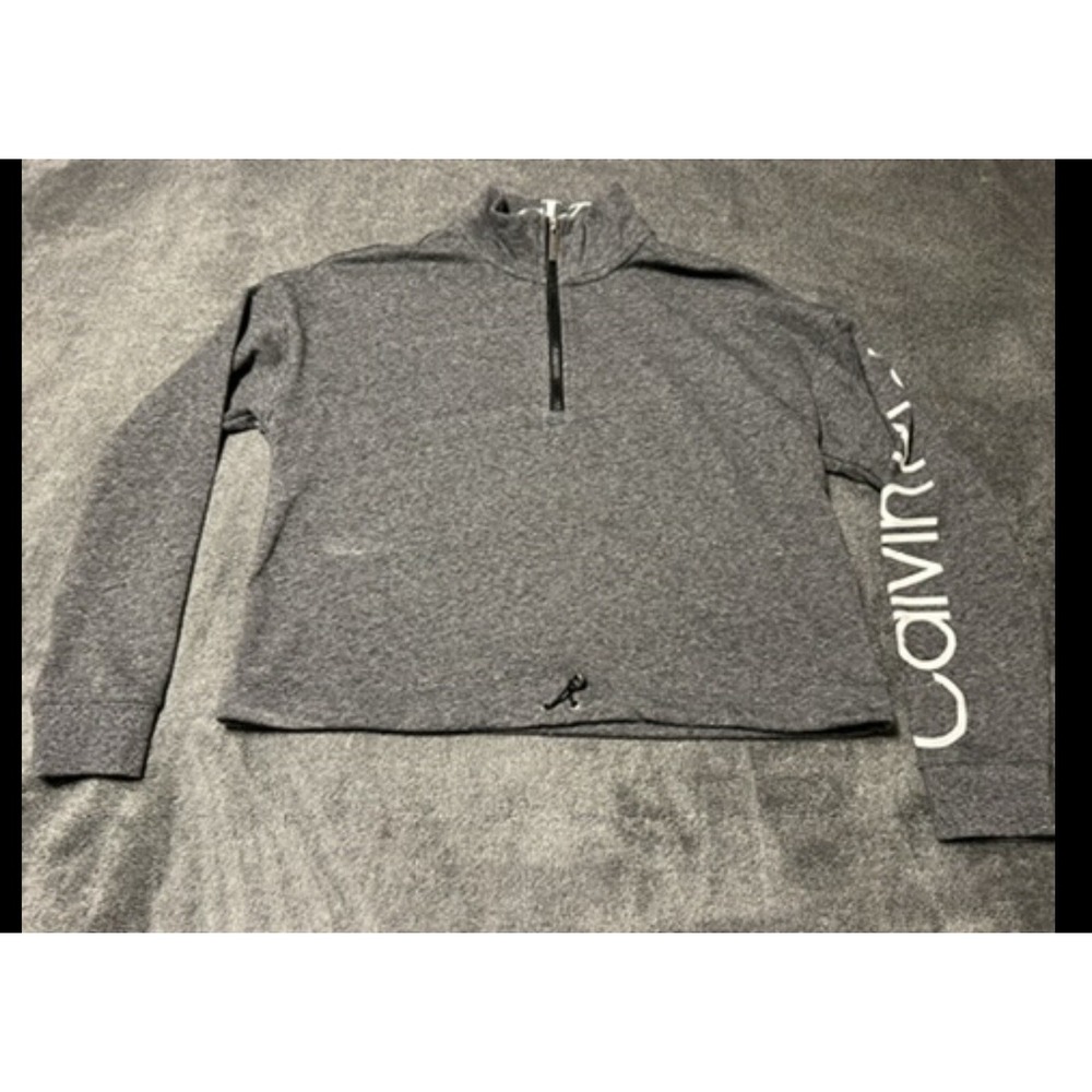 Calvin Klein Sweatshirt Womens Small Gray Long Sleeve Cropped Lounge Boxy Fit